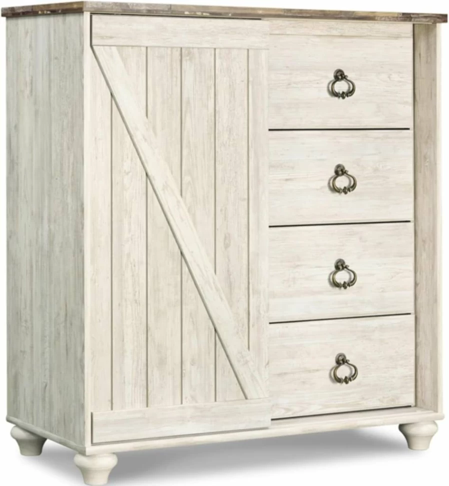 Signature Design by Ashley Willowton Whitewash Shabby Chic Dressing Chest with Faux Wood Top