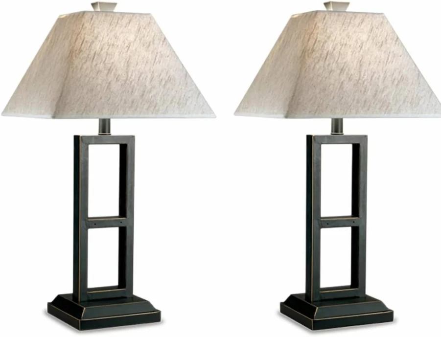 Signature Design by Ashley Deidra Modern 27.75" Black Metal Table Lamp - Set of 2, Sleek Finish