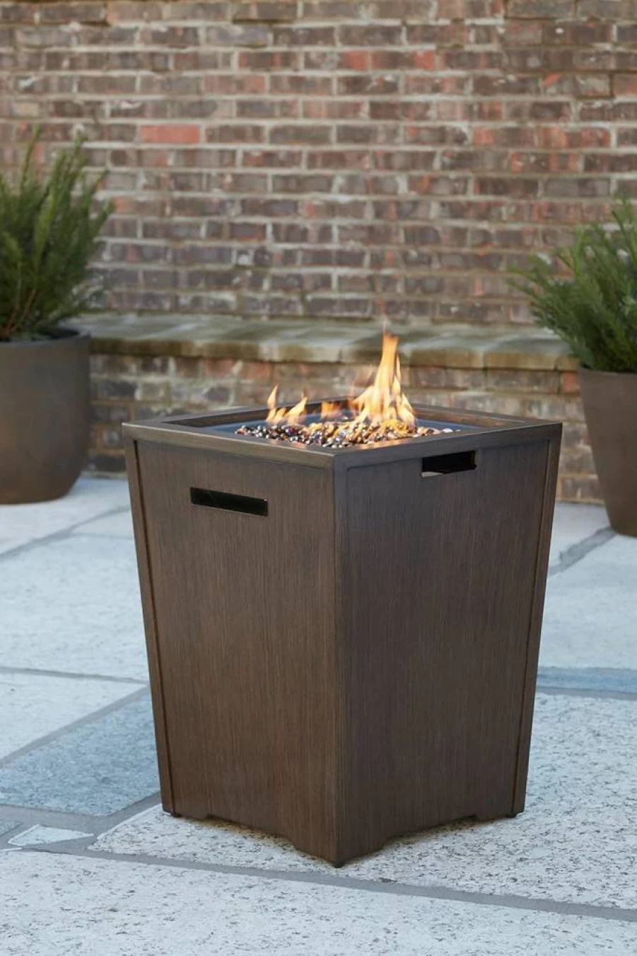 Signature Design by Ashley Rodeway South Dark Brown Fire Pit with Battery Ignition, Casual Outdoor Patio Heater