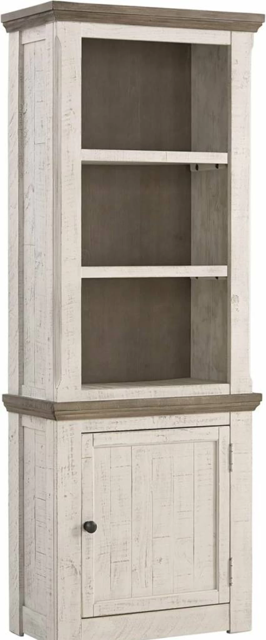 Signature Design by Ashley Havalance Modern Farmhouse Pier Cabinet with Shelves - Weathered Gray & Vintage White Storage Solution