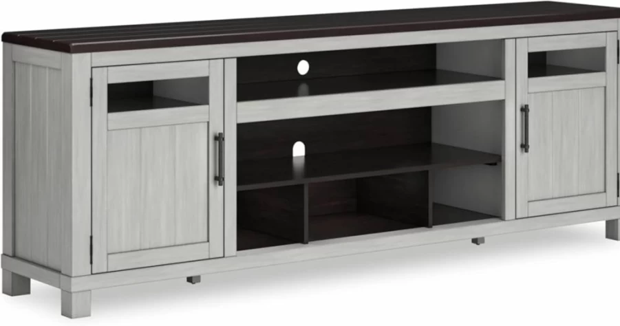 Signature Design by Ashley Darborn 88" Farmhouse TV Stand with Adjustable Shelves & Fireplace Option, Light Gray & Dark Brown Media Console for TVs Up to 101