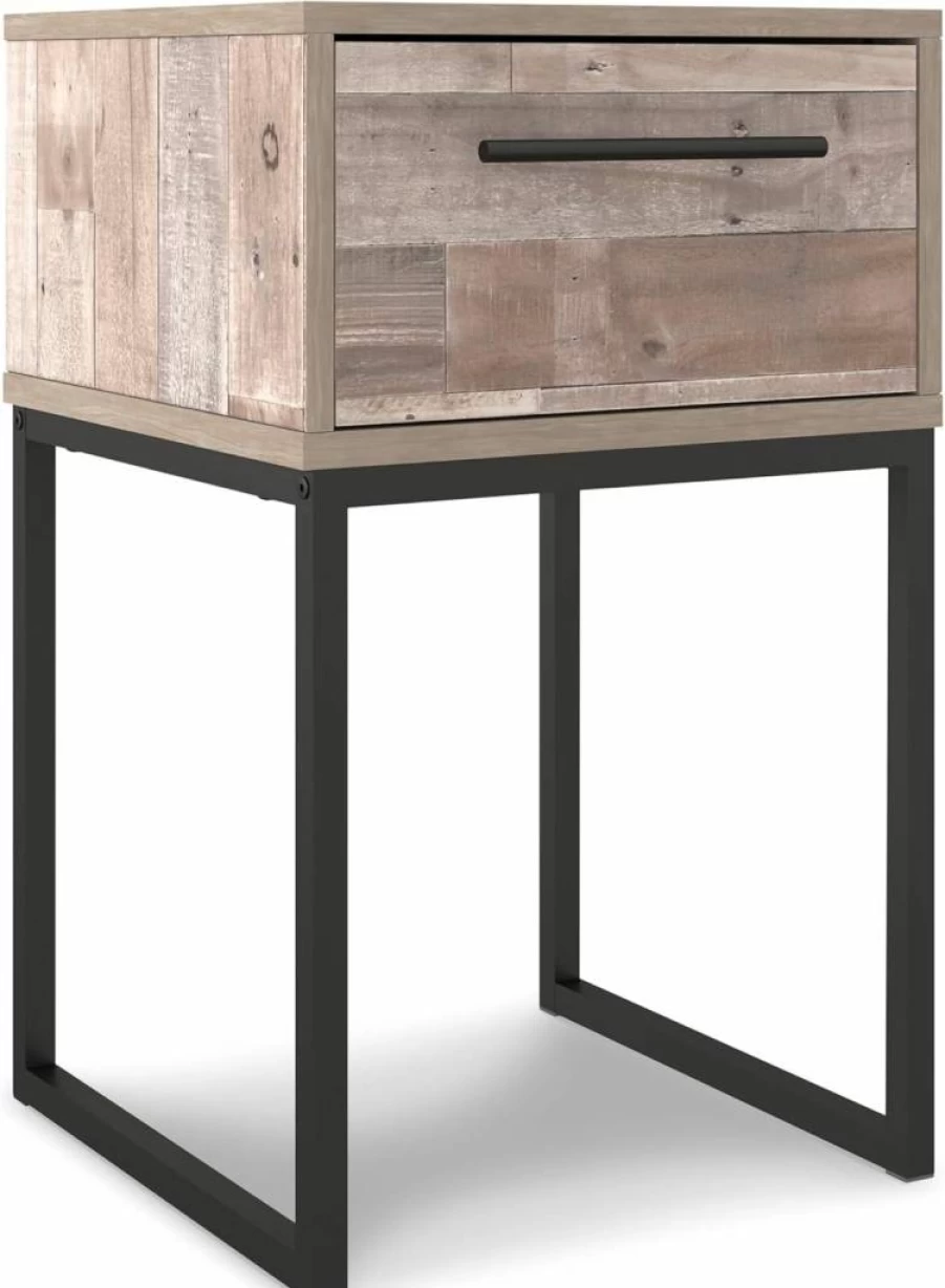 Signature Design by Ashley Neilsville Light Brown Nightstand with 1 Drawer, 26" Height, Bedside Table for Bedroom