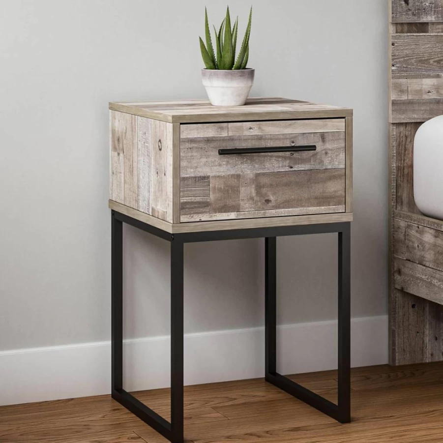 Signature Design by Ashley Neilsville Light Brown Nightstand with 1 Drawer, 26" Height, Bedside Table for Bedroom