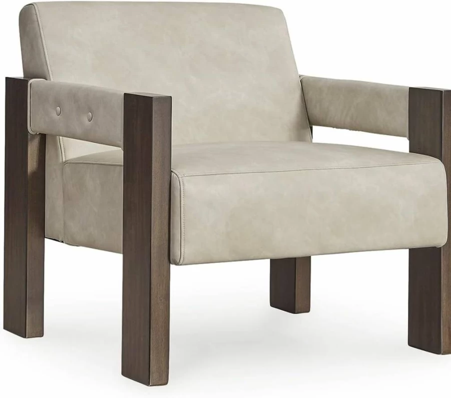 Signature Design by Ashley Adlanlock Modern Faux Leather Accent Chair with Solid Wood Frame in Beige & Dark Brown