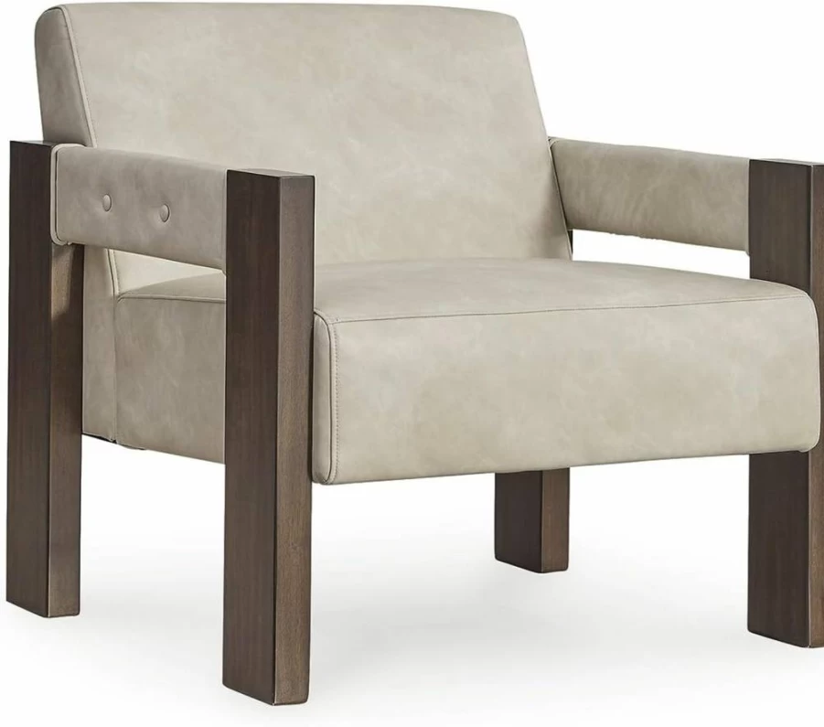 Signature Design by Ashley Adlanlock Modern Faux Leather Accent Chair with Solid Wood Frame in Light & Dark Brown