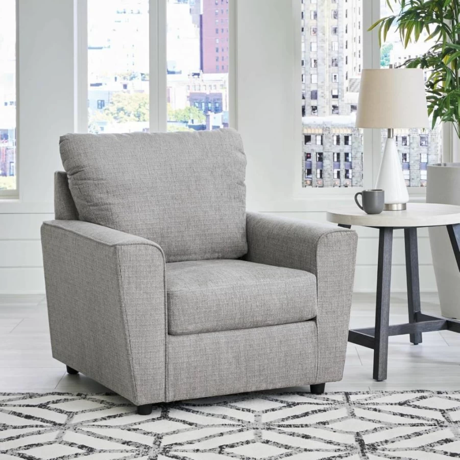 Signature Design by Ashley Stairatt Modern Flared-Arm Accent Chair with Removable Cushions, Gray Upholstered Living Room Seating