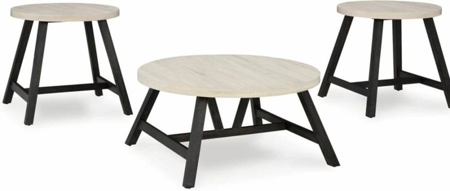 Signature Design by Ashley Fladona 3-Piece Casual Dining Table Set with Faux Marble Top in Black & White