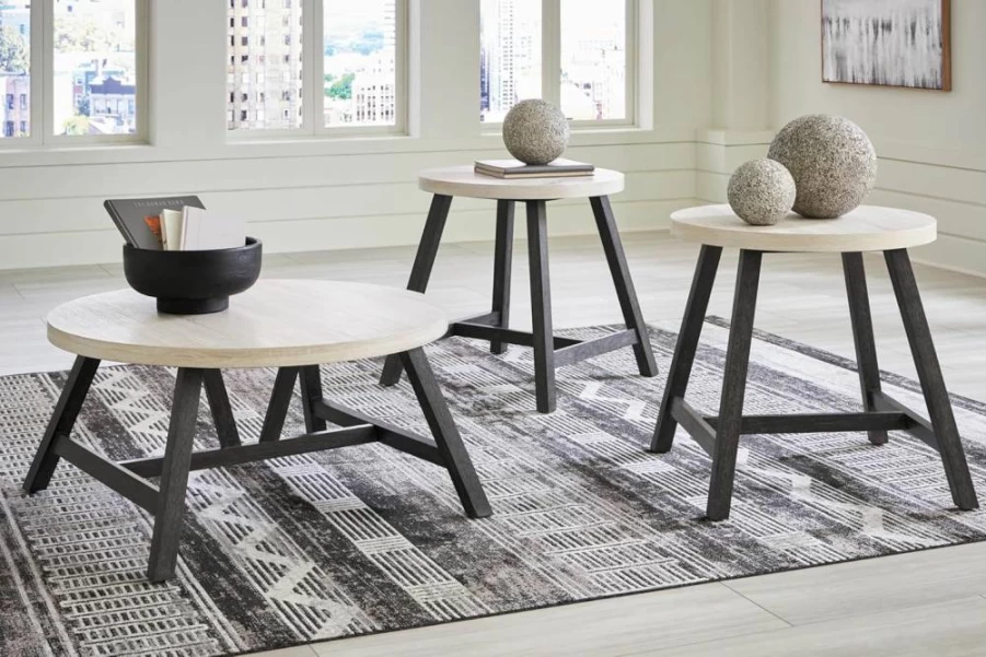 Signature Design by Ashley Fladona 3-Piece Casual Dining Table Set with Faux Marble Top in Black & White