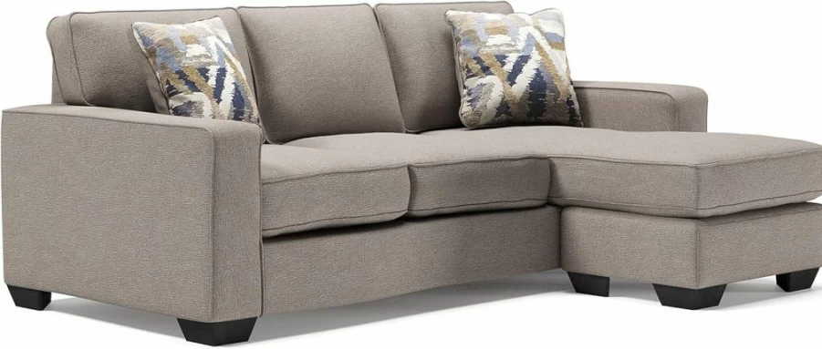 Signature Design by Ashley Greaves Modern Convertible Sectional Sofa with Chaise Lounge in Beige Fabric for Contemporary Living Room
