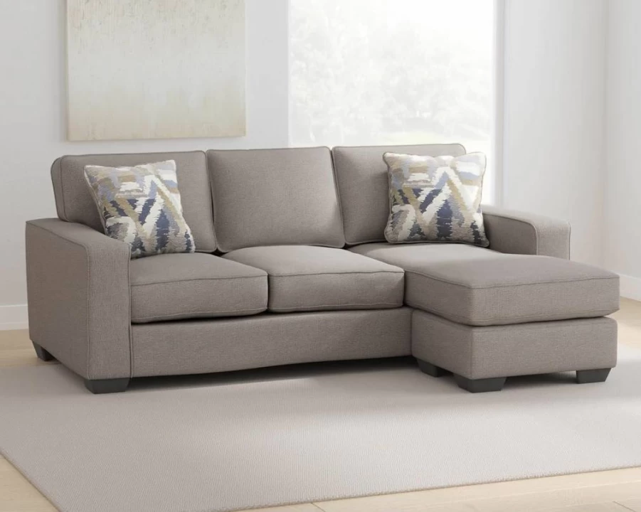 Signature Design by Ashley Greaves Modern Convertible Sectional Sofa with Chaise Lounge in Beige Fabric for Contemporary Living Room