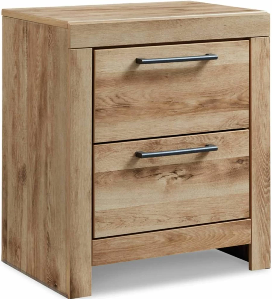 Signature Design by Ashley Hyanna Light Brown Nightstand with 2 USB Ports & 2 Drawers, 24.37" Rustic Bedside Table