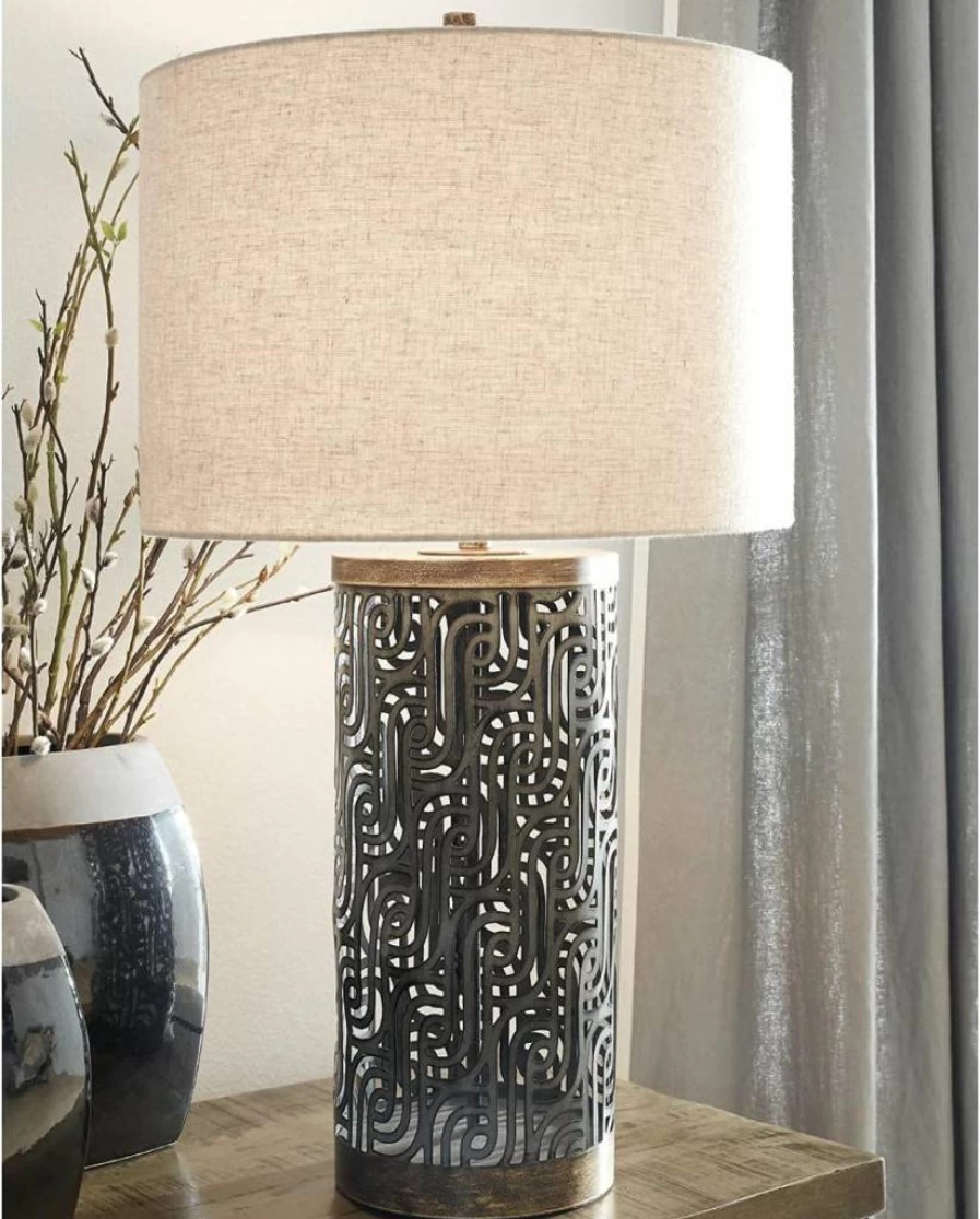 Signature Design by Ashley Dayo 30" Antique Gray & Gold Textured Metal Table Lamp - Urban Modern Single Light