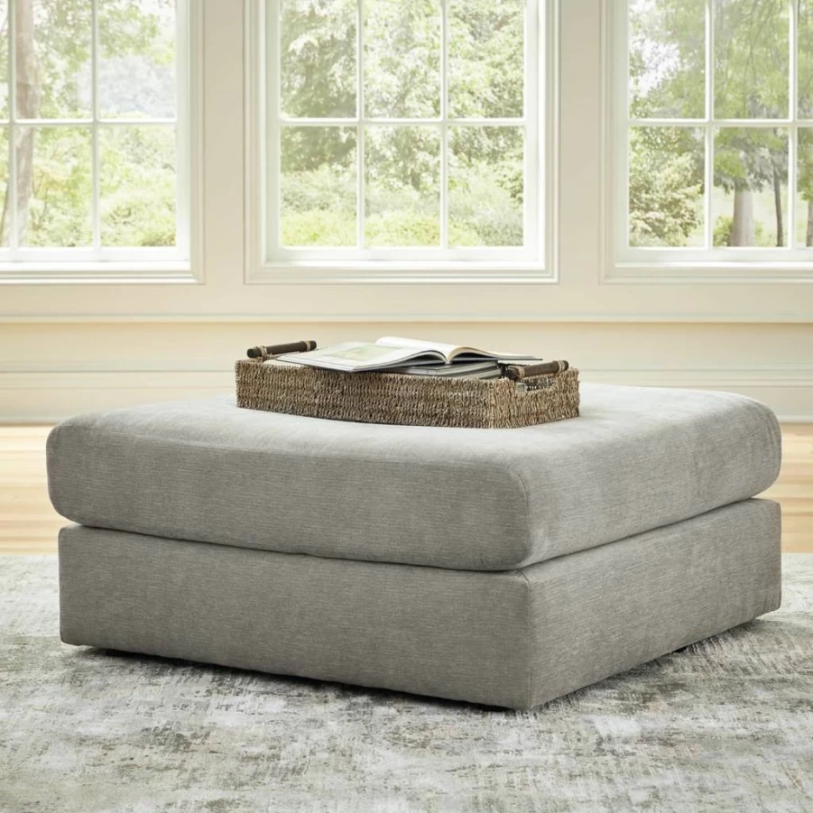 Signature Design by Ashley Avaliyah Modern Square Oversized Upholstered Ottoman with Non-Slip Base in Light Gray