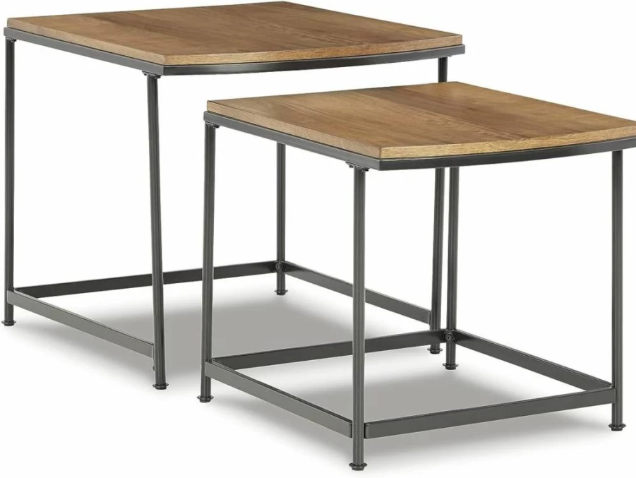 Signature Design by Ashley Drezmoore Modern Nesting End Tables Set of 2, Light Brown & Black Accent Tables for Living Room