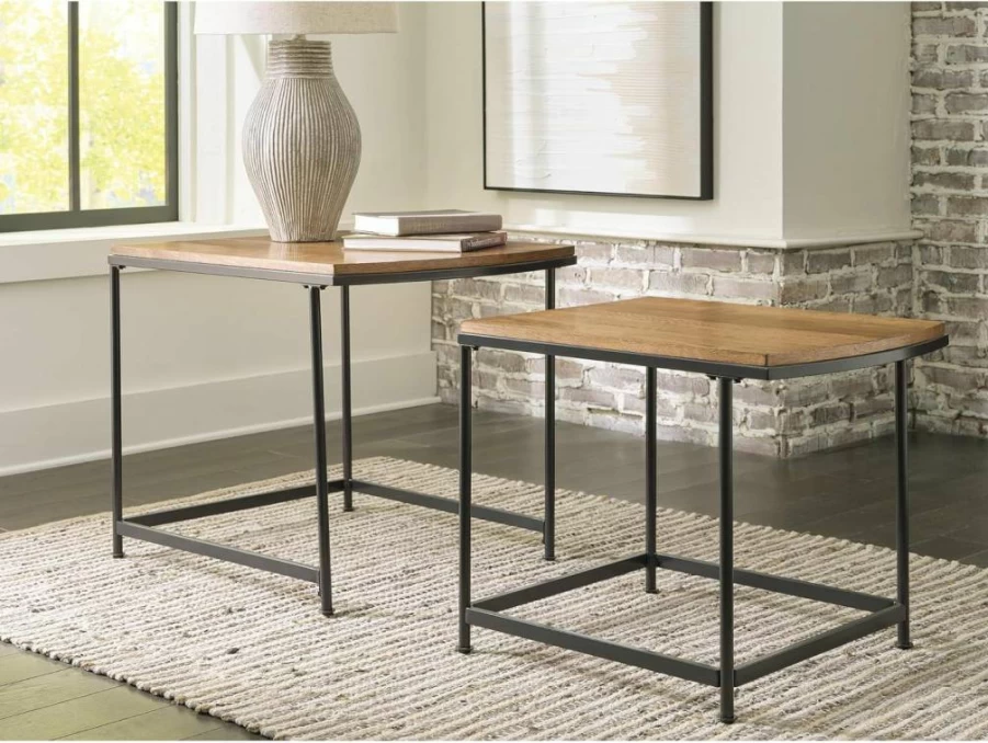 Signature Design by Ashley Drezmoore Modern Nesting End Tables Set of 2, Light Brown & Black Accent Tables for Living Room