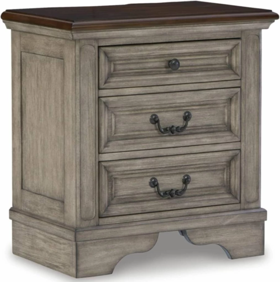 Signature Design by Ashley Lodenbay 3-Drawer Nightstand with USB Ports - Antique Gray Bedside Table for Modern Bedrooms