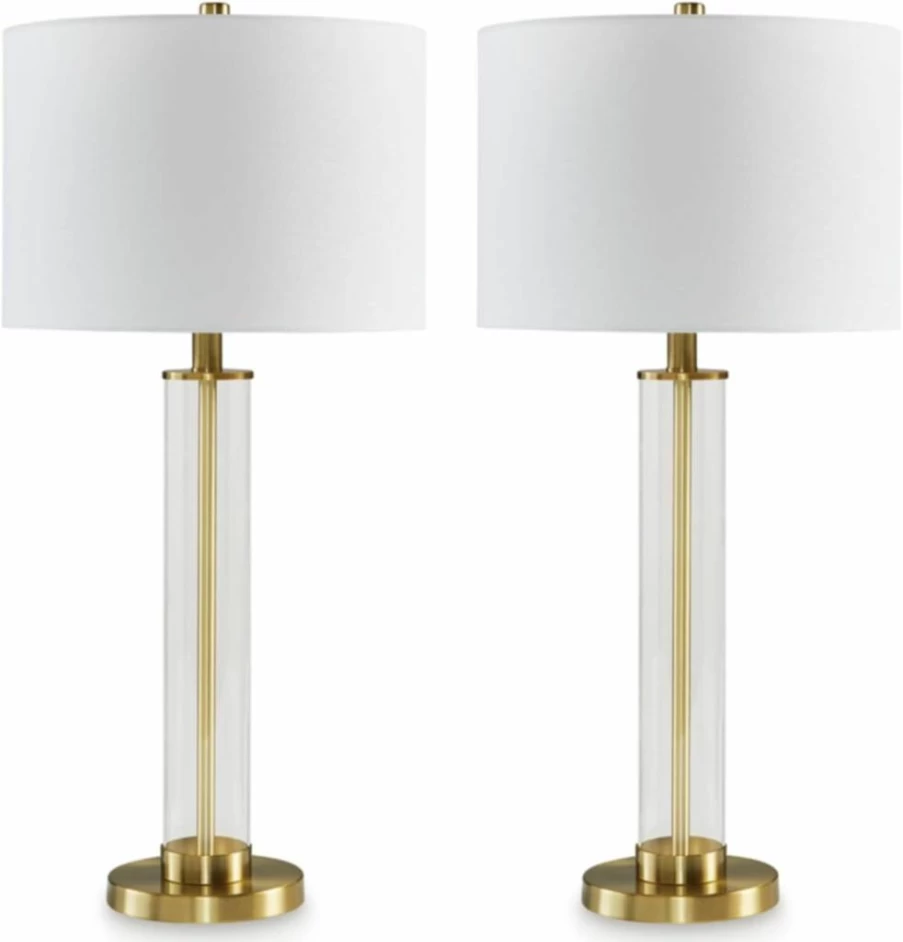Signature Design by Ashley Wilmburgh Modern 26" Glass & Metal Table Lamp Set of 2 with USB Ports - Metallic Finish & Glass Shade
