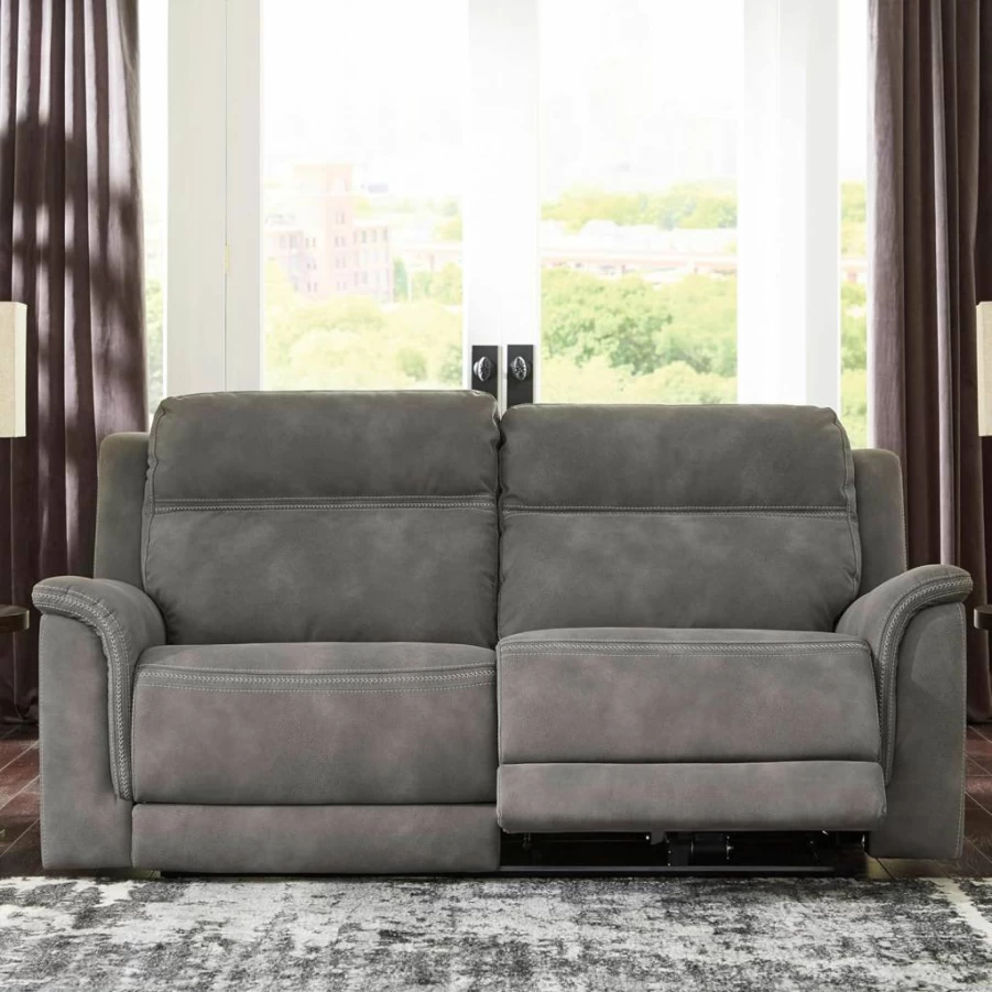 Signature Design by Ashley Next-Gen Durapella Faux Leather Reclining Sofa with USB Charger, Zero Wall Design, Beige Sand Color, Power Recliner