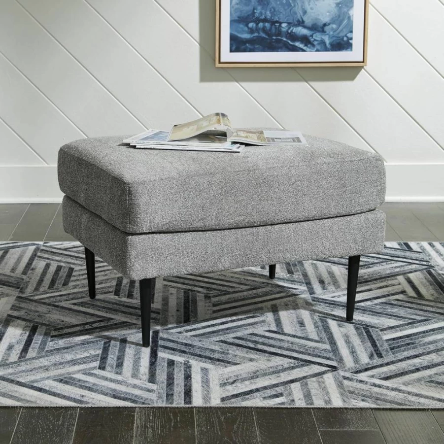 Signature Design by Ashley Hazela Modern Ottoman with Metal Legs in Cream & Black - Contemporary Footstool Bench