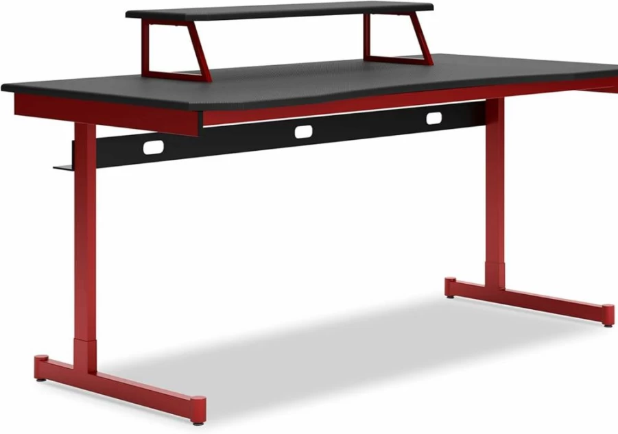 Signature Design by Ashley Lynxtyn Modern 63" Office Desk with Monitor Stand in Red & Black - Contemporary Home Workspace Solution