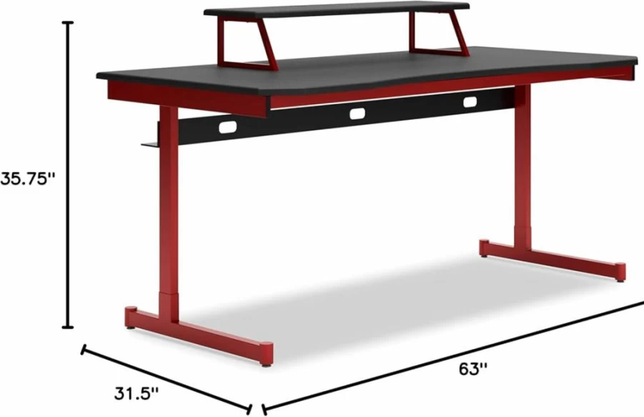 Signature Design by Ashley Lynxtyn Modern 63" Office Desk with Monitor Stand in Red & Black - Contemporary Home Workspace Solution