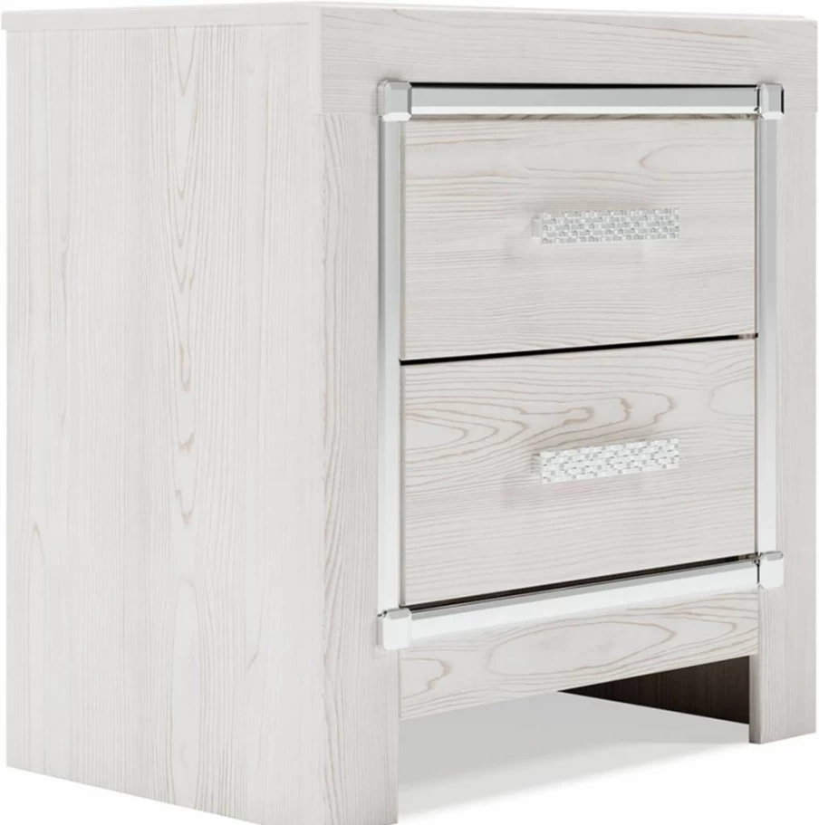 Signature Design by Ashley Altyra Glam White Nightstand with 2 Drawers, 24.41" Height, Modern Bedside Table