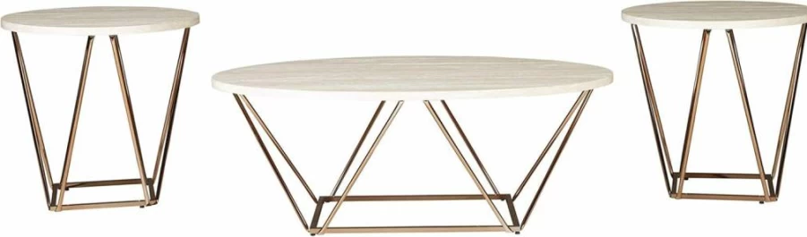 Signature Design by Ashley Neimhurst 3-Piece Living Room Set with Coffee Table & End Tables - Dark Brown Modern Furniture with Metal Legs