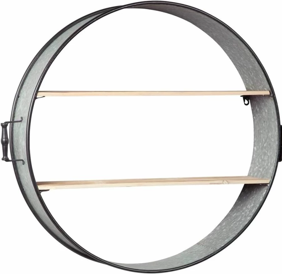 Signature Design by Ashley Eirny Round Wall Shelf - Antique Gray Finish, Multi-Purpose Barrel Design for Home Decor