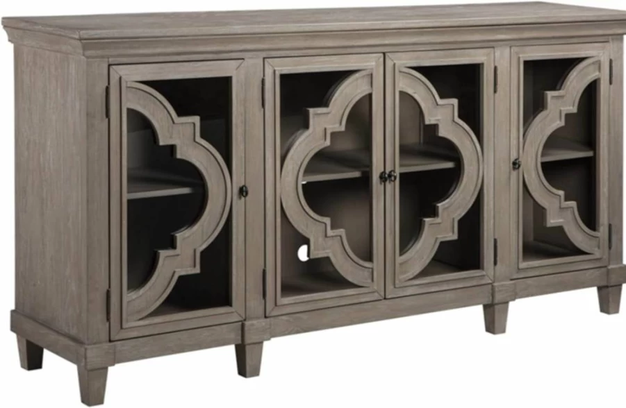Signature Design by Ashley Fossil Ridge Boho Vintage White Accent Cabinet - Stylish End Table for Living Room Decor