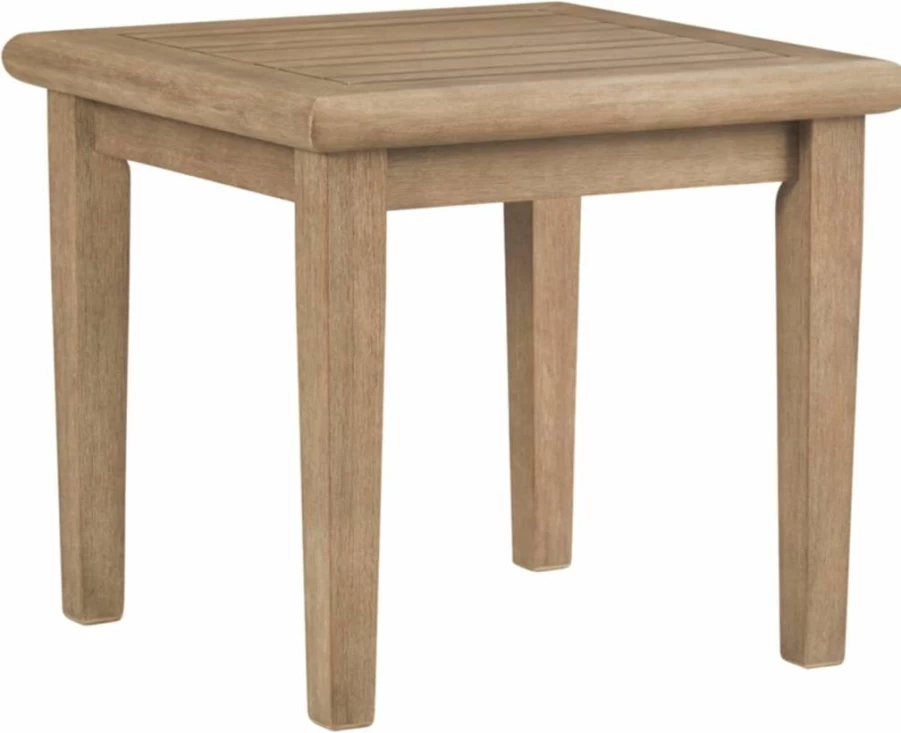 Signature Design by Ashley Gerianne Outdoor Square End Table - Beige Eucalyptus Wood Patio Side Table