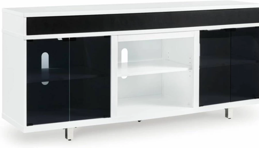 Signature Design by Ashley Gardoni 72" Modern TV Stand for TVs Up to 82" - Adjustable Shelves, Storage Cabinets, Cable Management & Fireplace Option in White & Black