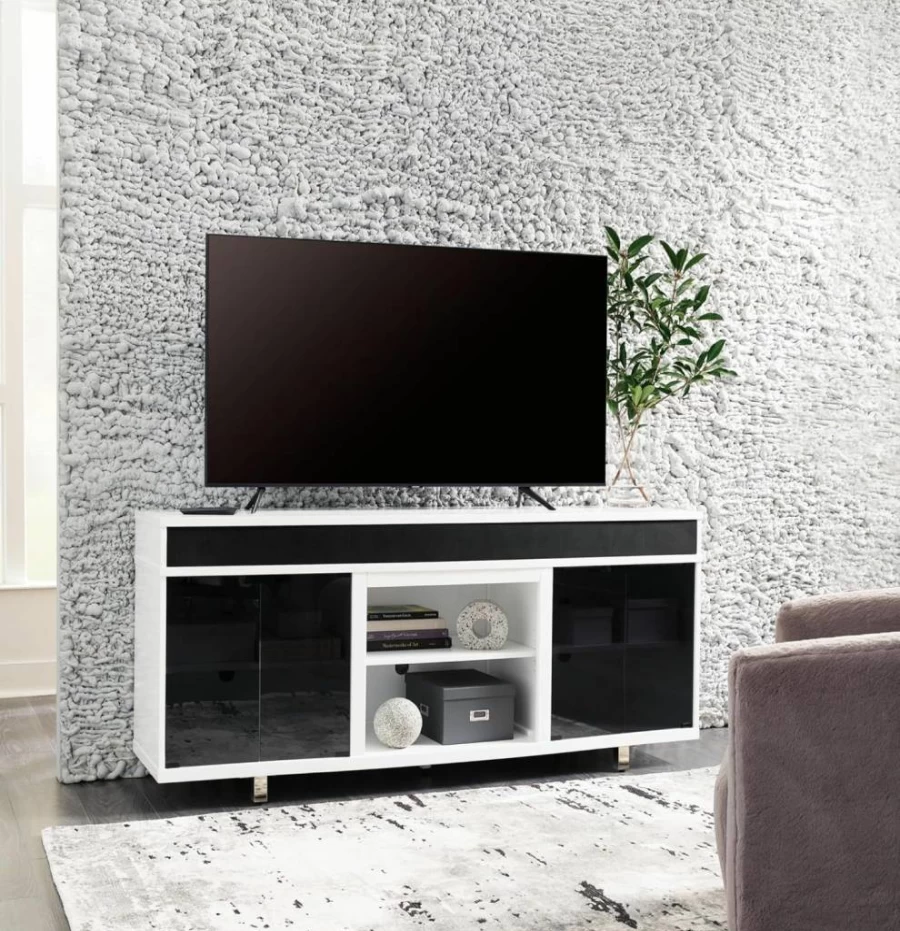 Signature Design by Ashley Gardoni 72" Modern TV Stand for TVs Up to 82" - Adjustable Shelves, Storage Cabinets, Cable Management & Fireplace Option in White & Black