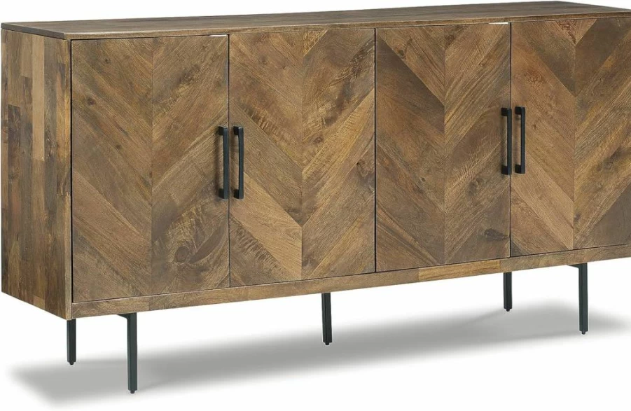 Signature Design by Ashley Prattville Modern Accent Cabinet - Brown Chevron Pattern, 4-Door Storage, Contemporary Furniture for Living Room