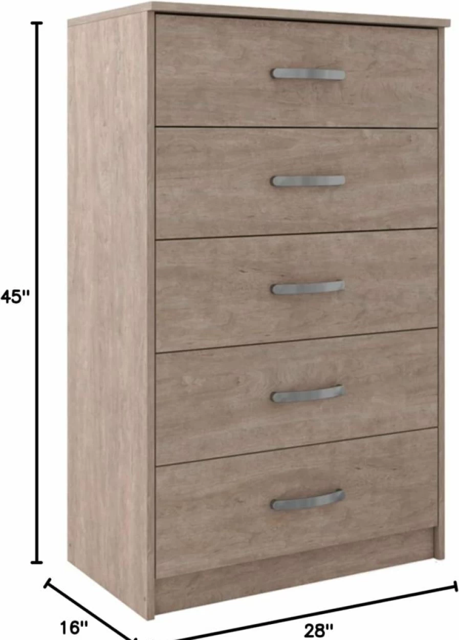 Signature Design by Ashley Flannia 5-Drawer Dresser - White Chest of Drawers with Dovetail Construction & Safety Stops, Casual Bedroom Furniture