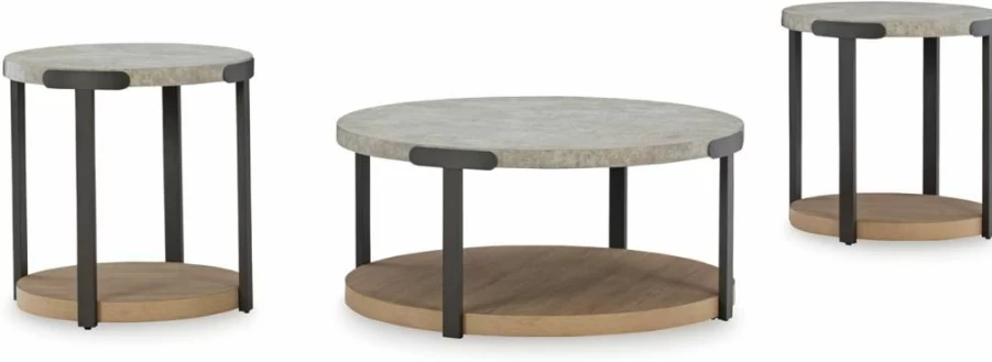 Signature Design by Ashley Darthurst 3-Piece Light Brown & Metallic Contemporary Table Set with Lower Shelf and Casters