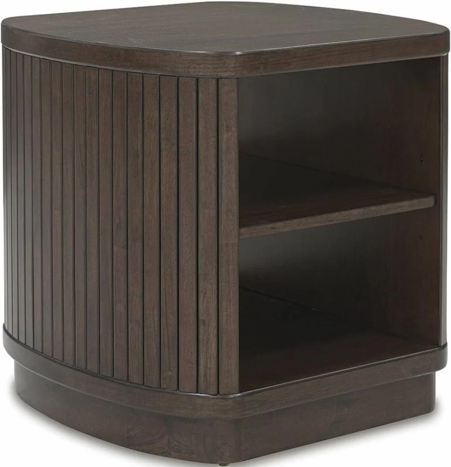 Signature Design by Ashley Korestone Modern End Table - Adjustable Shelf, Dark Brown Finish, Contemporary Nightstand