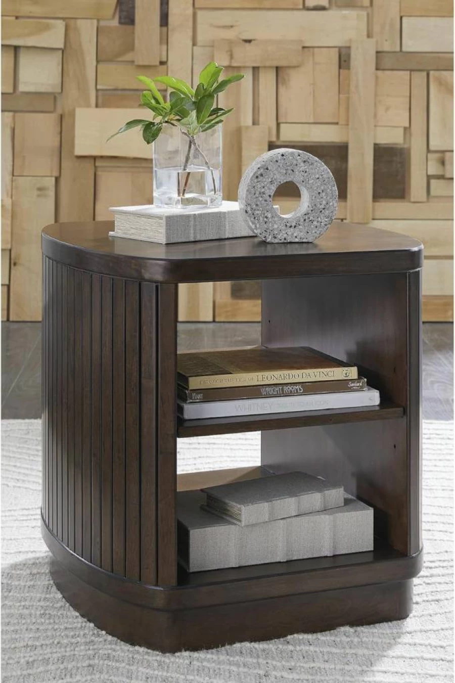 Signature Design by Ashley Korestone Modern End Table - Adjustable Shelf, Dark Brown Finish, Contemporary Nightstand