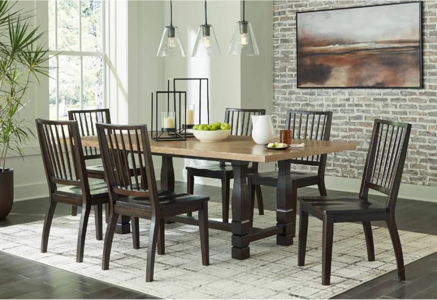 Signature Design by Ashley Charterton Light Brown & Dark Brown Casual Dining Table with Trestle Base
