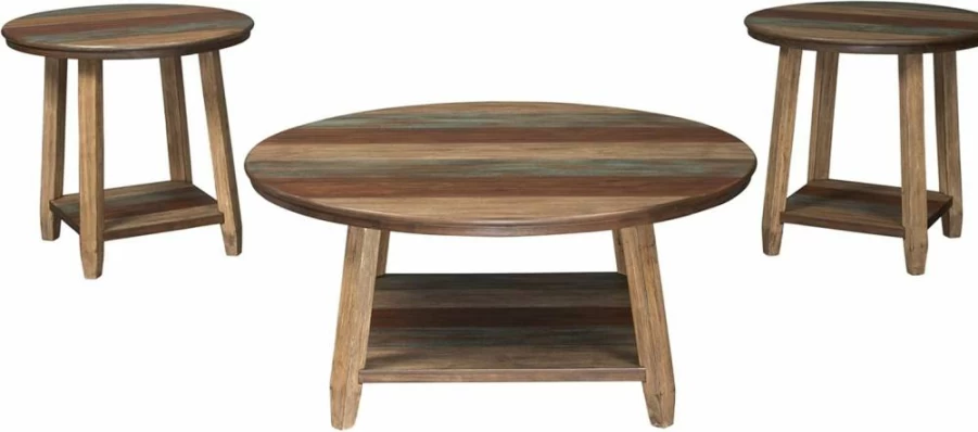 Signature Design by Ashley Raebecki 3-Piece Rustic Coffee Table Set with Multi-Color Plank Design - Coffee Table & 2 End Tables