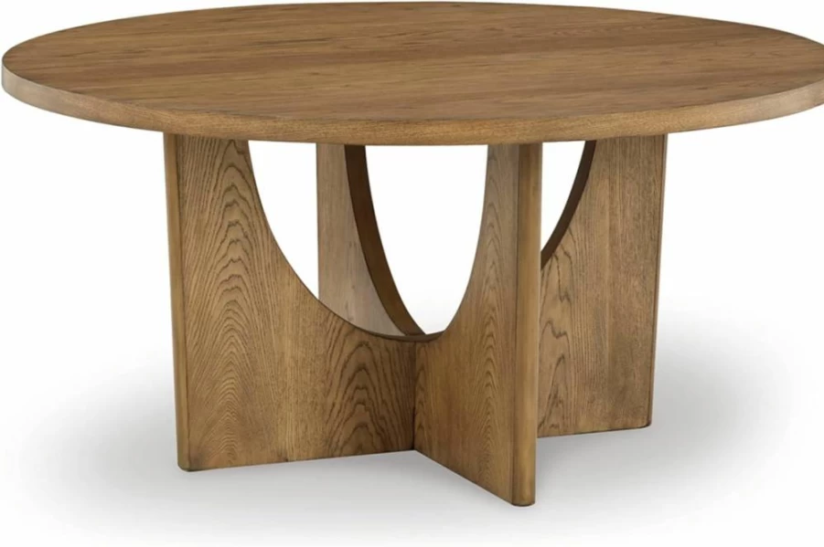 Signature Design by Ashley Dakmore Light Brown Contemporary Dining Table with Geometric Base - Modern Kitchen & Dining Room Furniture