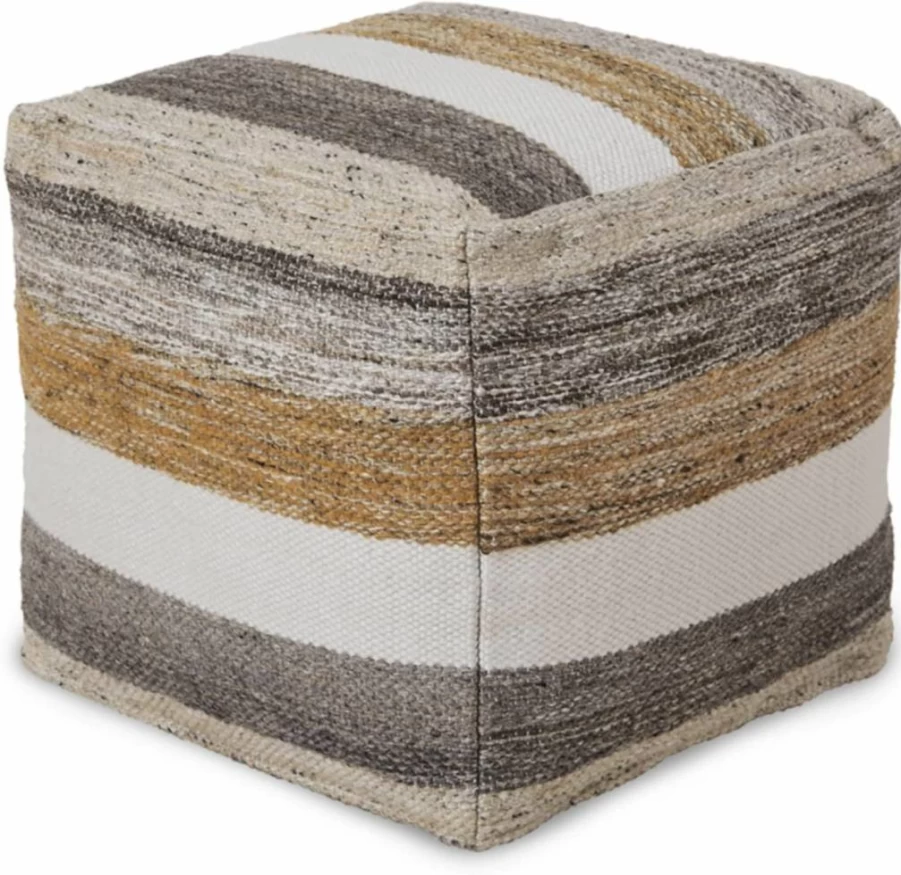 Signature Design by Ashley Josalind 16" Wool Blend Pouf Ottoman - Gray & Beige Casual Living Room Accent Stool