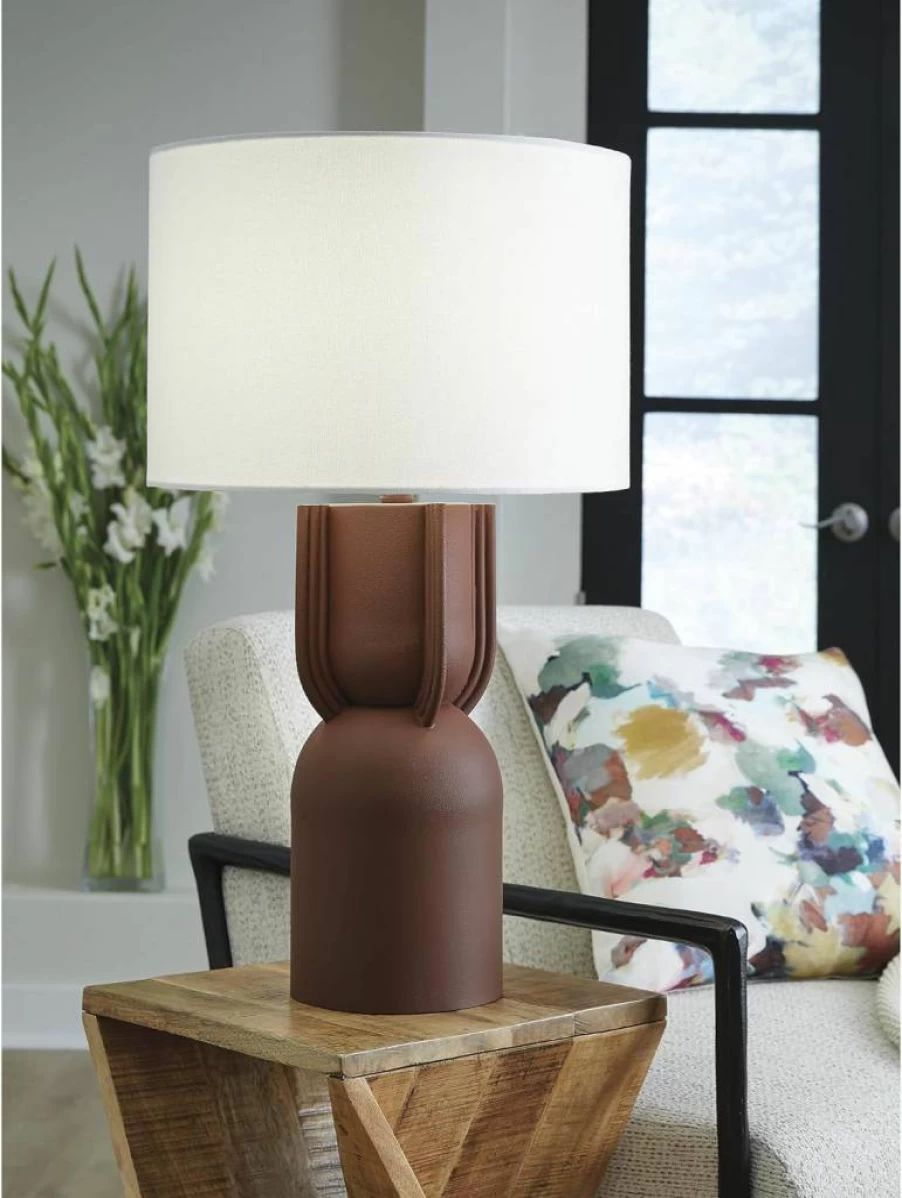 Signature Design by Ashley Rowandale Modern 3-Way Switch Metal Table Lamp - Dark Brown Finish