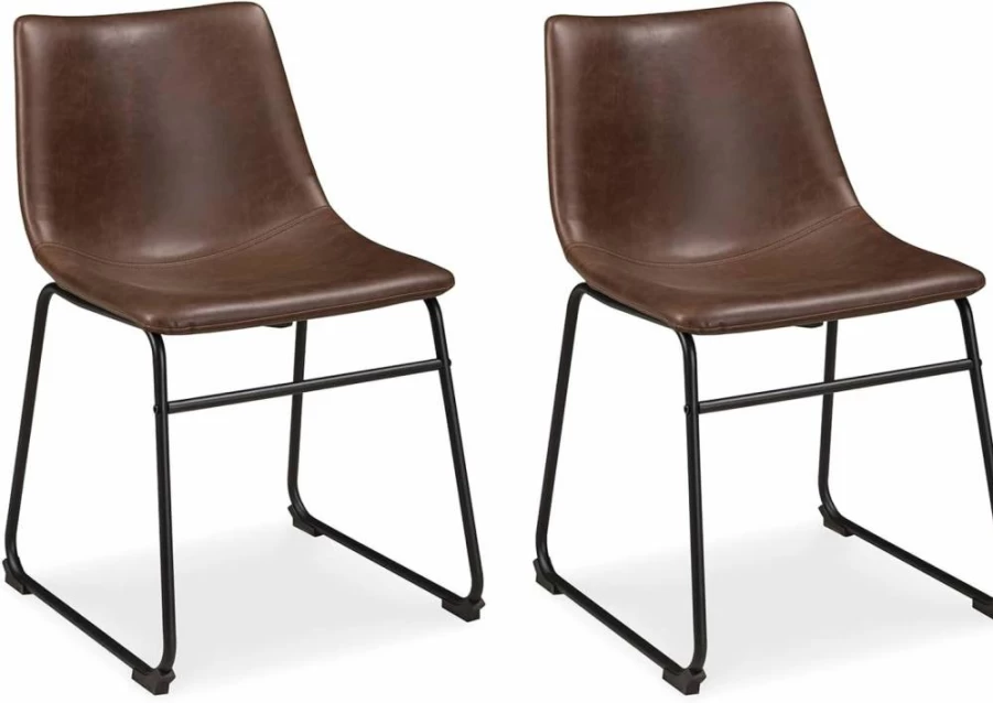 Signature Design by Ashley Centiar Urban Industrial White Faux Leather Dining Chairs, Set of 2, 18.75" Bucket Seats