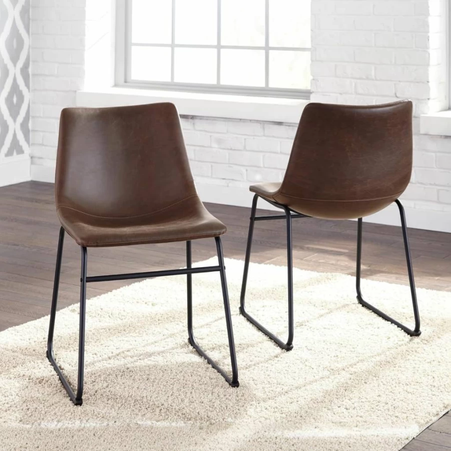 Signature Design by Ashley Centiar Urban Industrial White Faux Leather Dining Chairs, Set of 2, 18.75" Bucket Seats