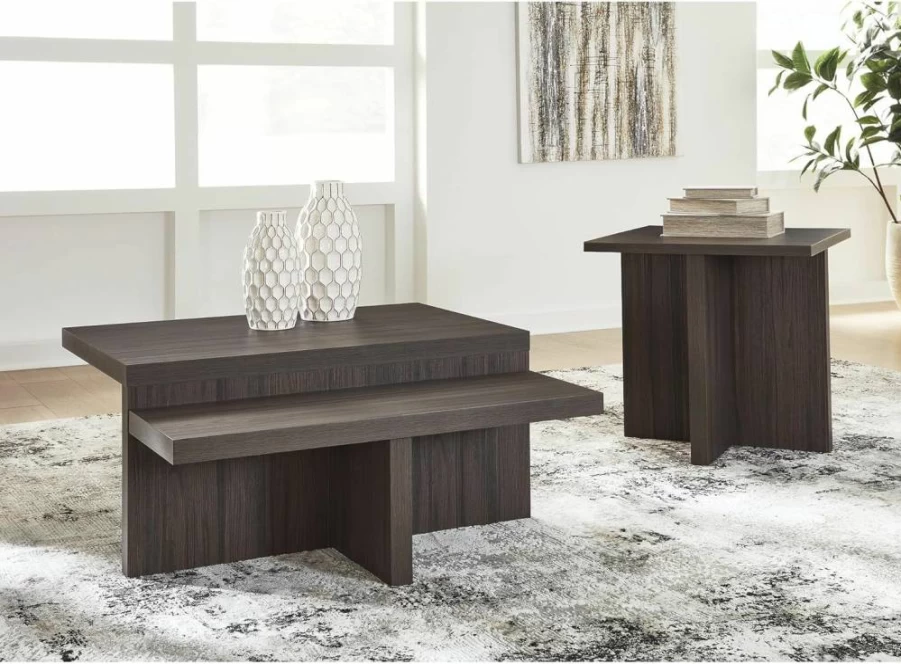 Signature Design by Ashley Zendex Modern Dark Brown Pedestal Table Set - 2-Piece Contemporary Dining Set