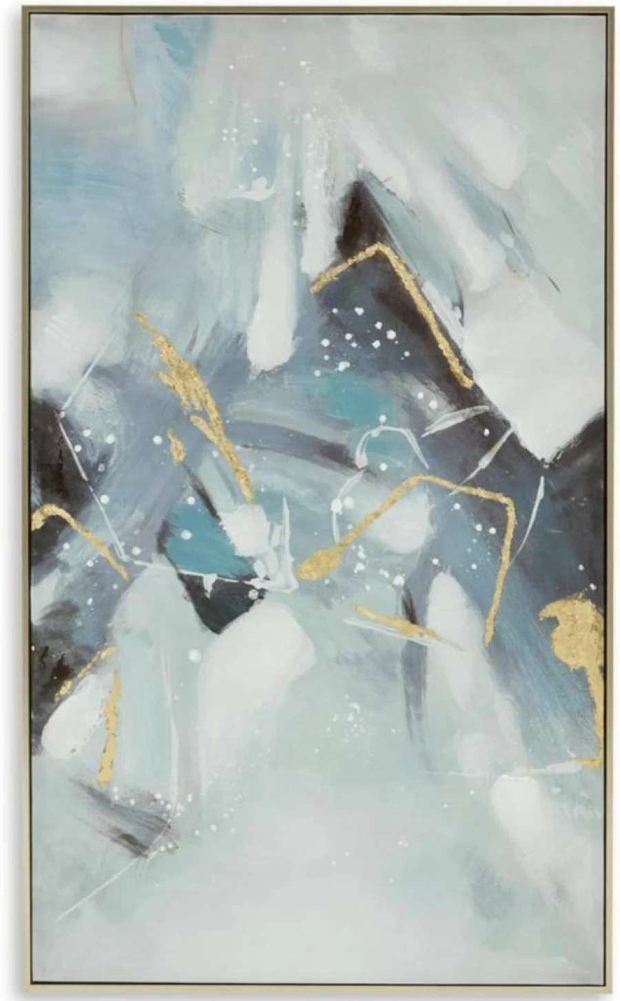 Signature Design by Ashley Cormette Modern Abstract Framed Canvas Wall Art 30x50 Inches - Light Blue & Metallic Contemporary Home Decor