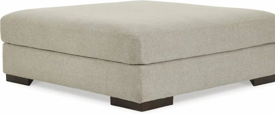 Signature Design by Ashley Lyndeboro Modern Oversized Upholstered Accent Ottoman in Beige - Contemporary Footstool Pouf
