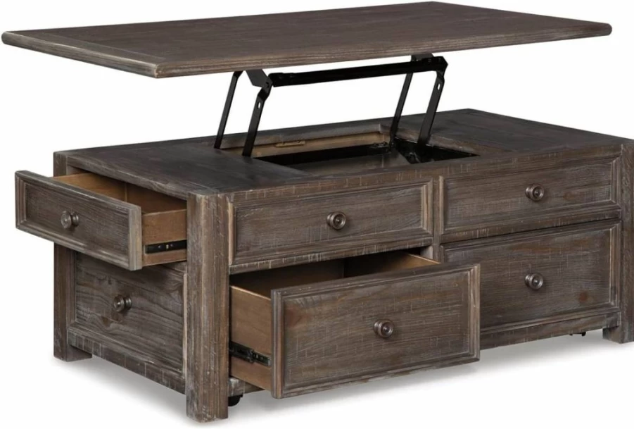 Signature Design by Ashley Tyler Creek Rustic Farmhouse Coffee Table - Brown & Black Lift Top with Storage Drawers