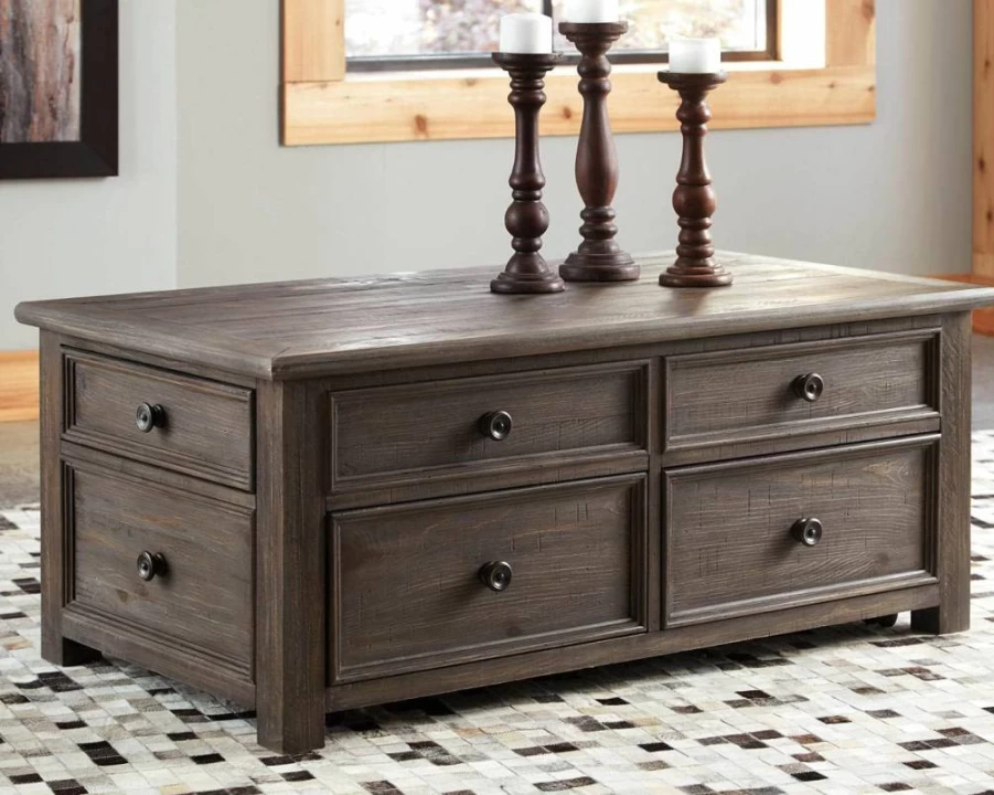 Signature Design by Ashley Tyler Creek Rustic Farmhouse Coffee Table - Brown & Black Lift Top with Storage Drawers