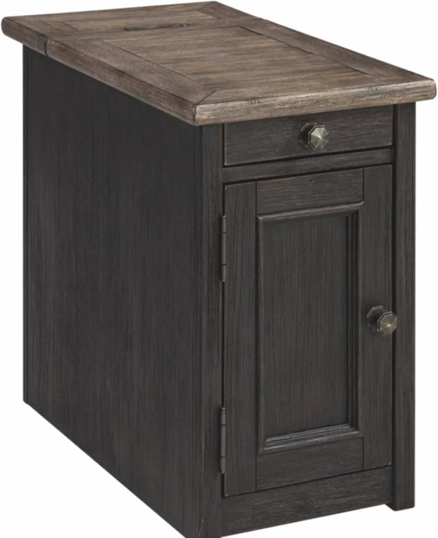 Signature Design by Ashley Tyler Creek Rustic End Table with USB Charging Ports, Pull-Out Tray, Brown Wooden Side Table